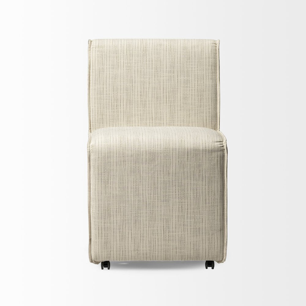 Fully Upholstered Cream-Toned Fabric Dining Chair On Casters