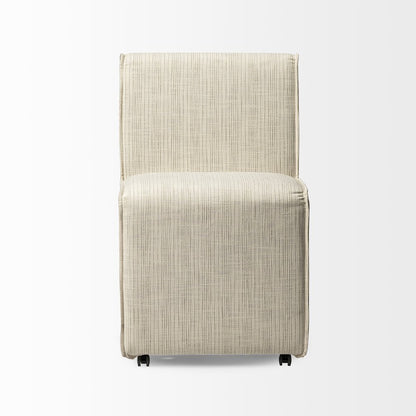 Fully Upholstered Cream-Toned Fabric Dining Chair On Casters