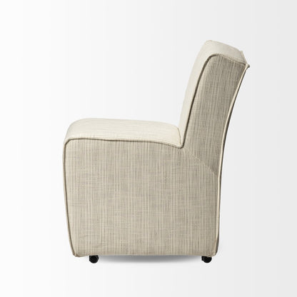 Fully Upholstered Cream-Toned Fabric Dining Chair On Casters