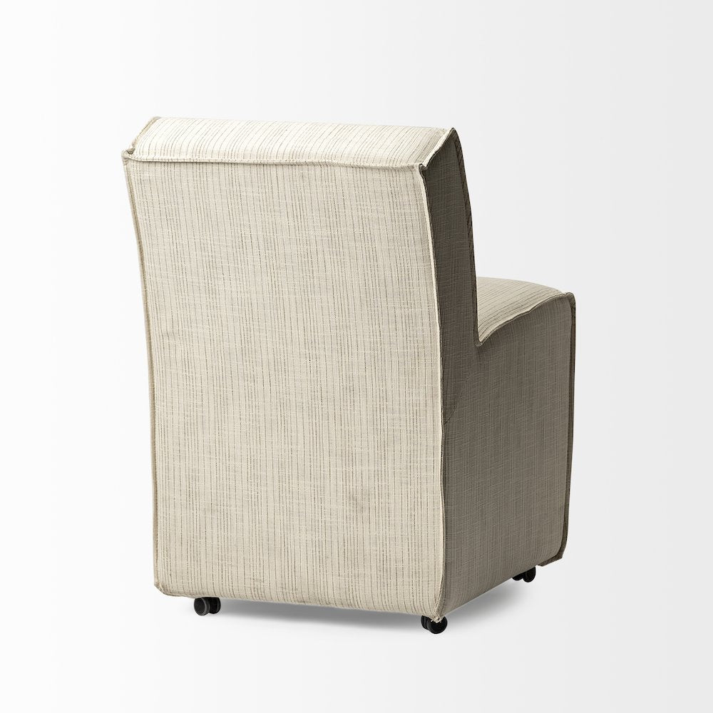 Fully Upholstered Cream-Toned Fabric Dining Chair On Casters