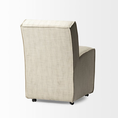 Fully Upholstered Cream-Toned Fabric Dining Chair On Casters