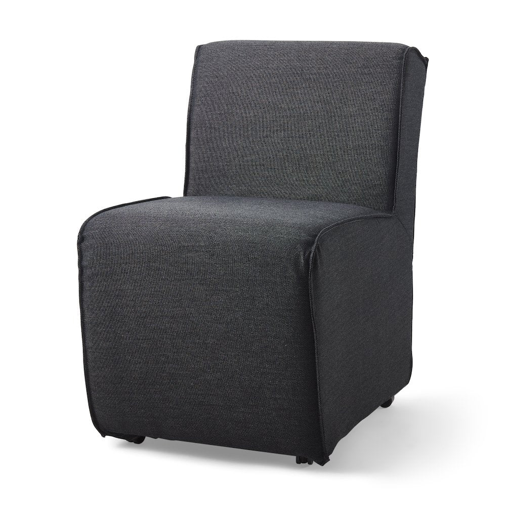 Fully Upholstered Grey Fabric Dining Chair On Casters