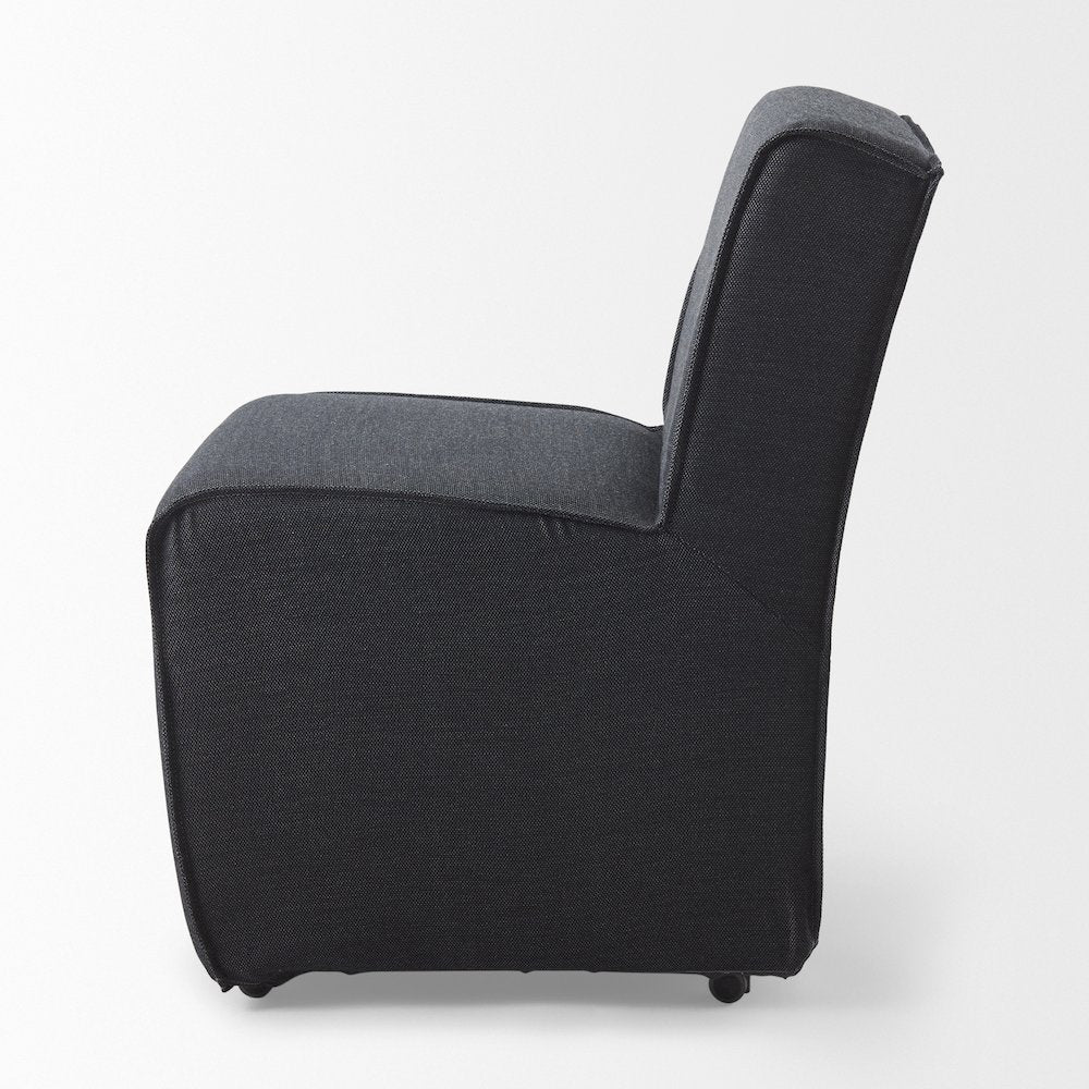 Fully Upholstered Grey Fabric Dining Chair On Casters