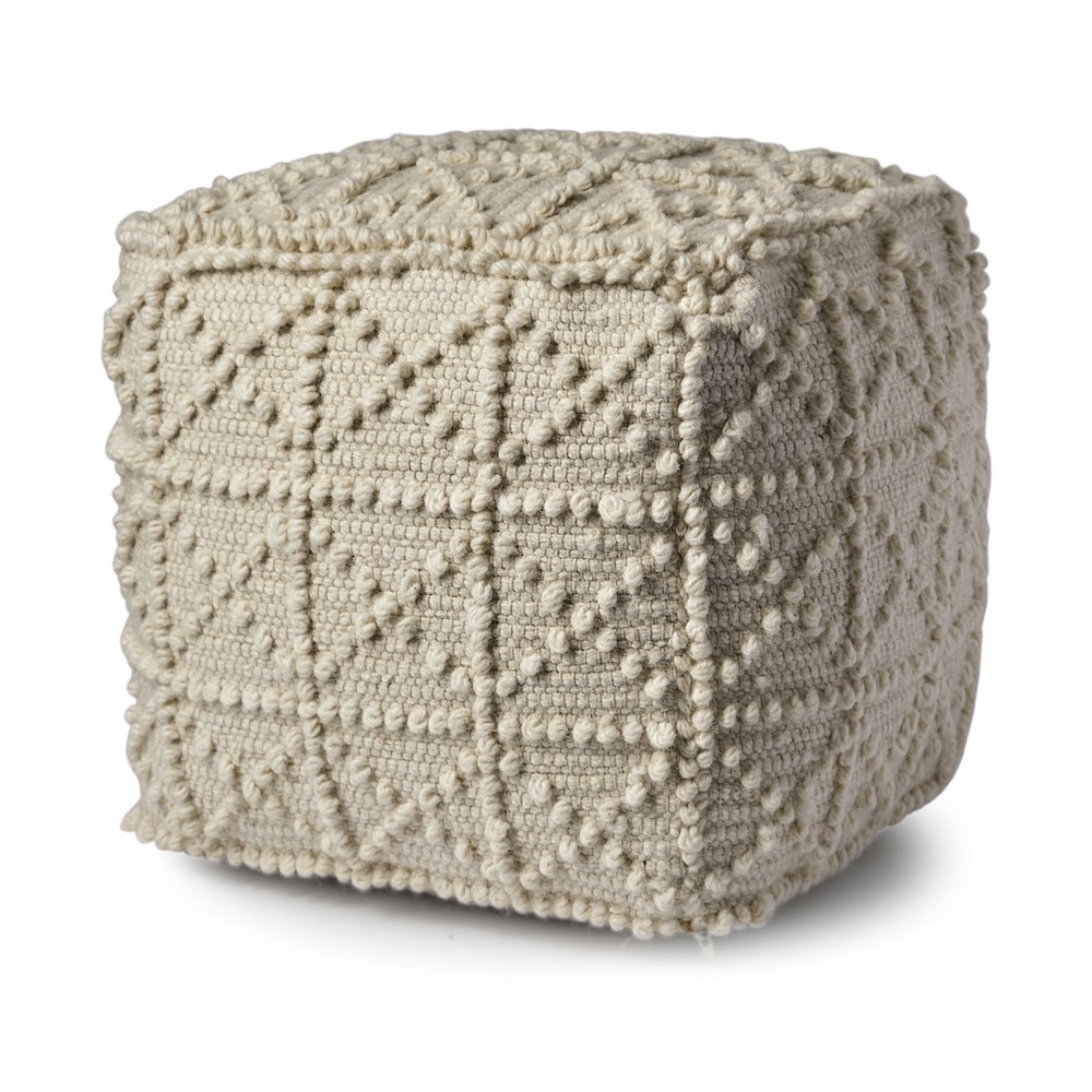 Leroy Square Cream Wool Pouf Popcorn Detail