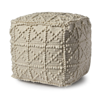 Leroy Square Cream Wool Pouf Popcorn Detail
