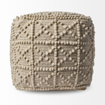 Leroy Square Cream Wool Pouf Popcorn Detail
