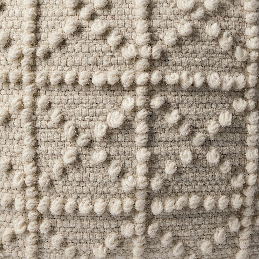 Leroy Square Cream Wool Pouf Popcorn Detail