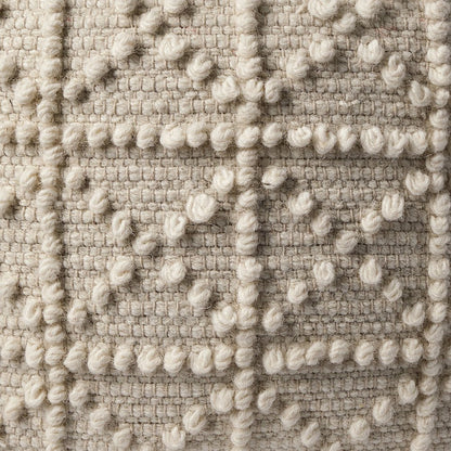 Leroy Square Cream Wool Pouf Popcorn Detail