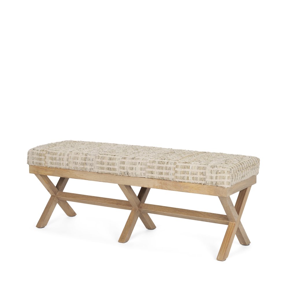 50L X 16W Brown Base Beige Woven Leather Cushion Accent Bench
