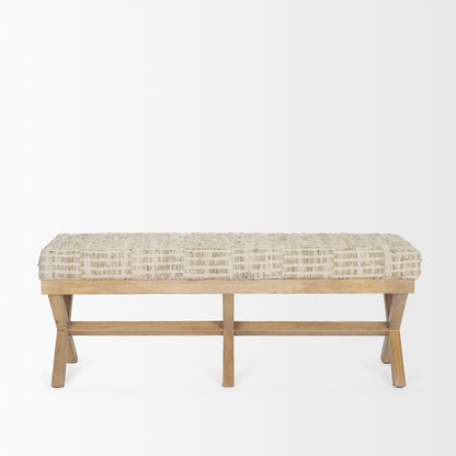 50L X 16W Brown Base Beige Woven Leather Cushion Accent Bench