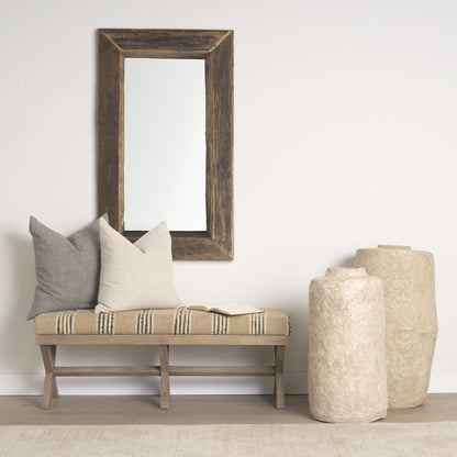 50L X 16W Brown Base Upholstered Beige/Black Stripe Seat Accent Bench