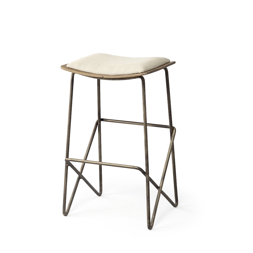 26" Total Height Cream Fabric Seat Gold Metal Frame Counter Stool