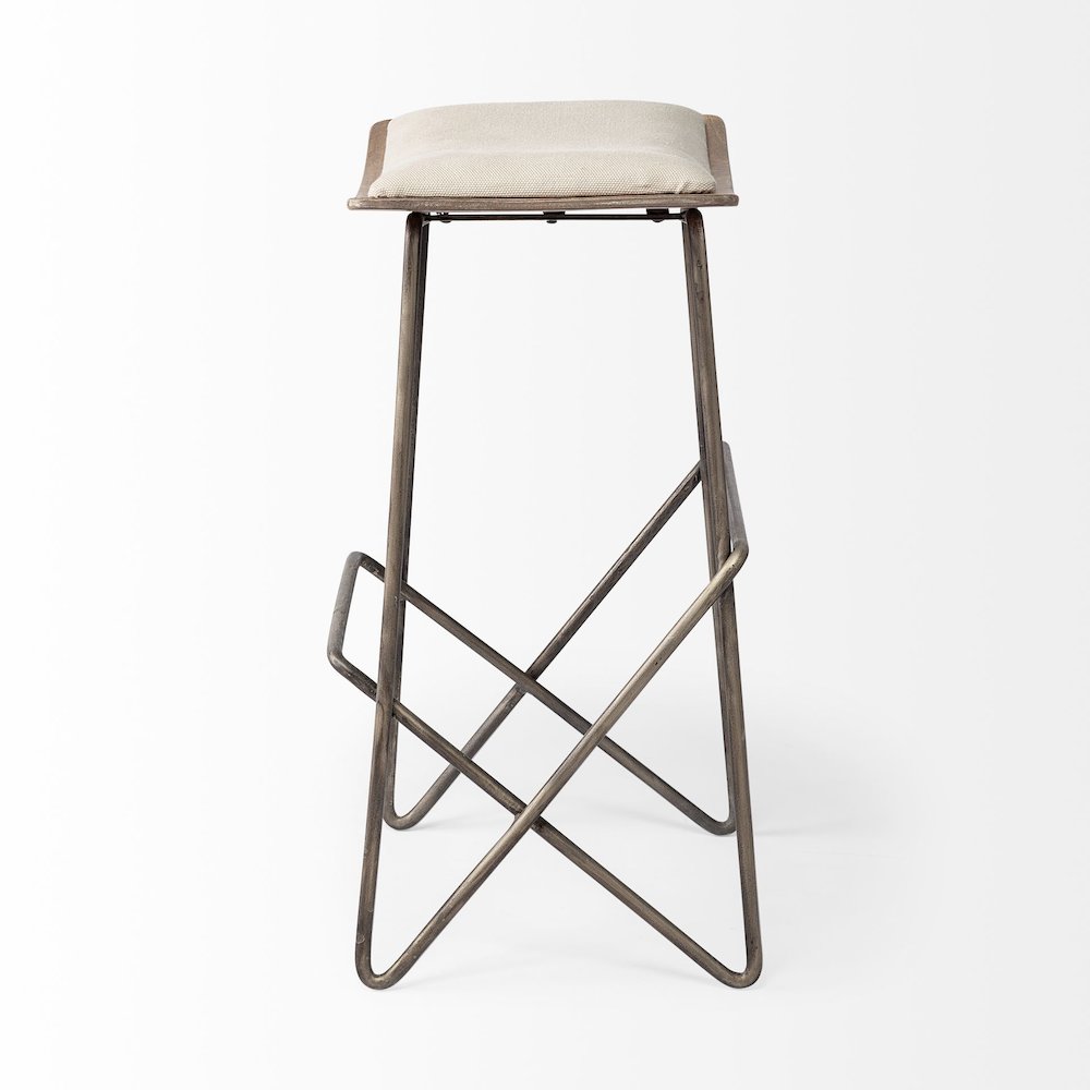 26" Total Height Cream Fabric Seat Gold Metal Frame Counter Stool