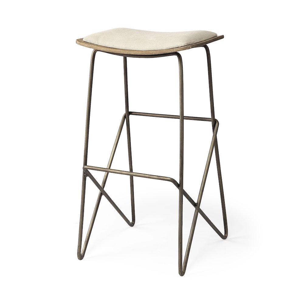 30" Total Height Cream Fabric Seat Gold Metal Frame Bar Stool