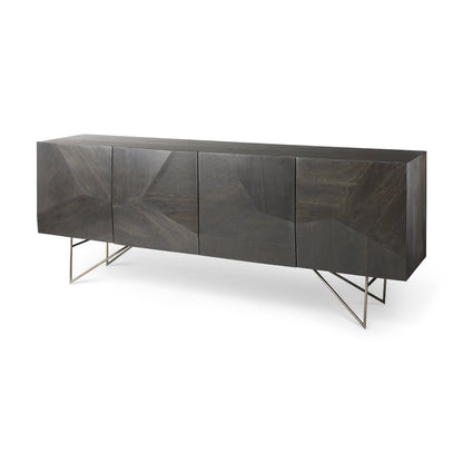 Darwin 80x17.5 Brown Solid Wood Gold Metal Base 4 Cabinet Door Sideboard