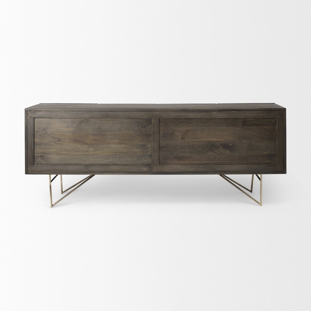Darwin 80x17.5 Brown Solid Wood Gold Metal Base 4 Cabinet Door Sideboard