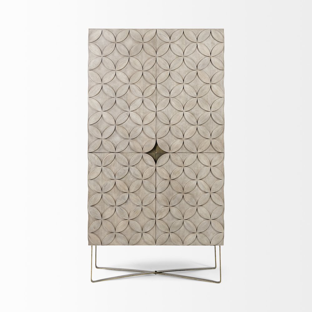 68.1" H Light Brown Wood Gold Iron Base Storage Cabinet