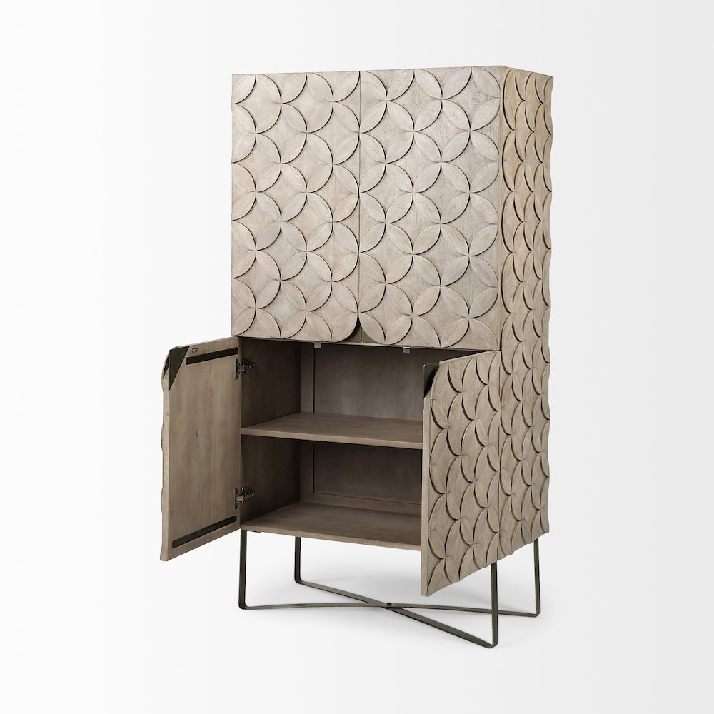 68.1" H Light Brown Wood Gold Iron Base Storage Cabinet