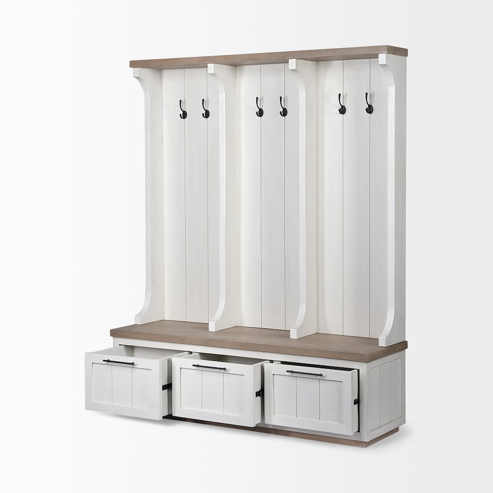Fairview IV 61L x 17W White And Brown Wood With Storage Hall Tree