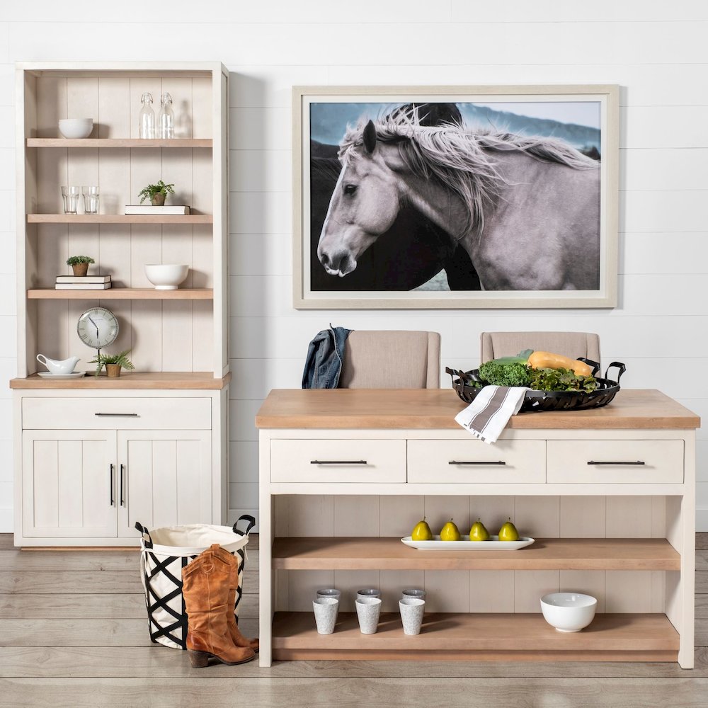 White And Medium Brown Wood Three Shelf Shelving Unit