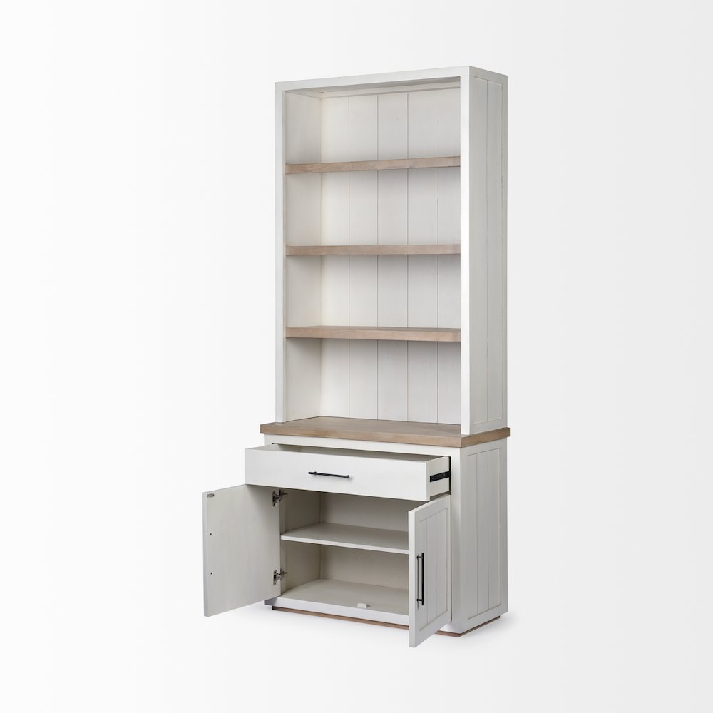 White And Medium Brown Wood Three Shelf Shelving Unit