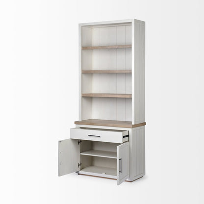White And Medium Brown Wood Three Shelf Shelving Unit