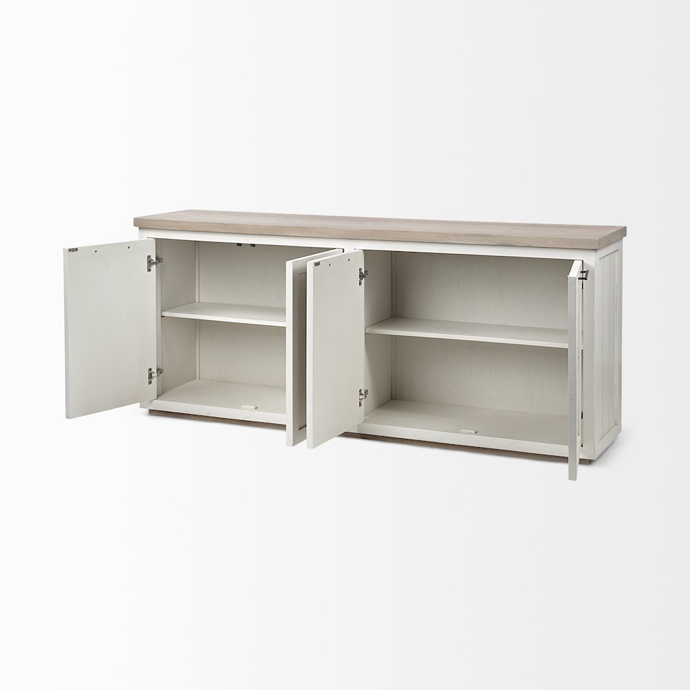 Fairview ISolid Wood Brown Top & White Frame 4 Cabinet Door Sideboard