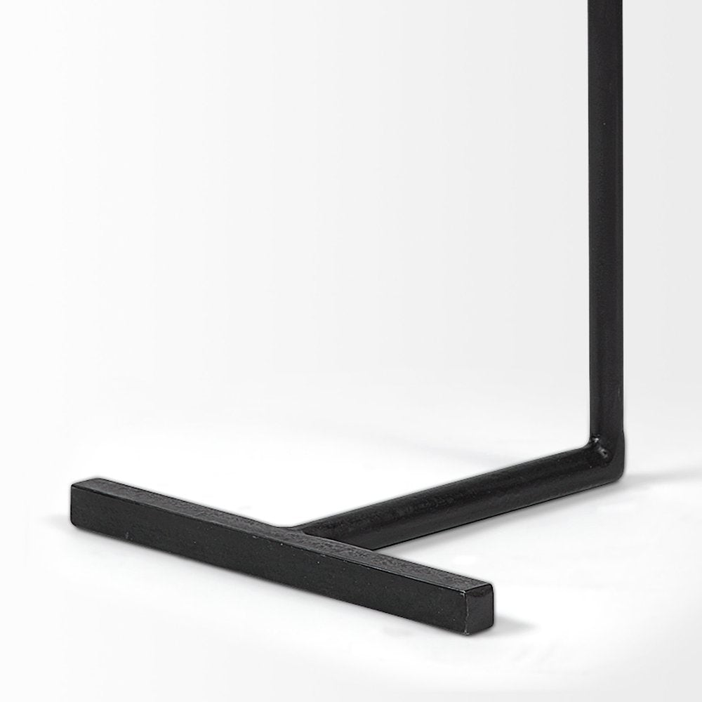 Brown Wood Round Top Black Metal Base Accent Table