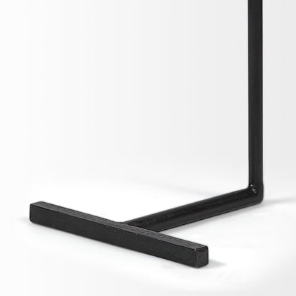 Brown Wood Round Top Black Metal Base Accent Table