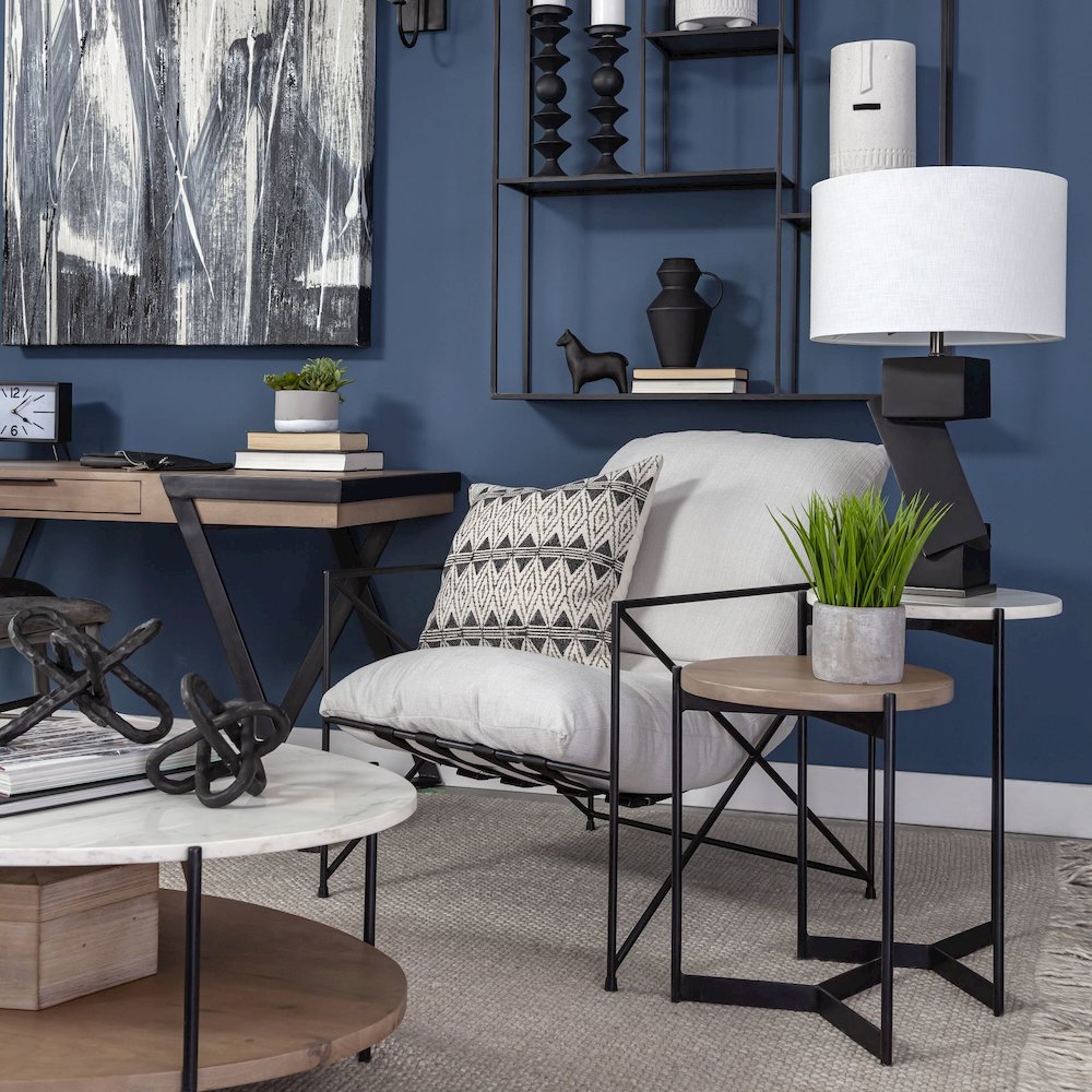 Larkin Marble and Medium Brown Wood Round Tabletop Nesting End/Side Tables