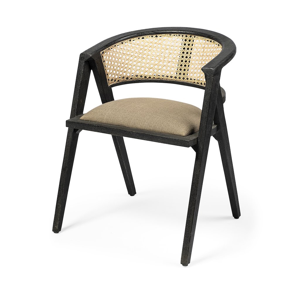 Black Wooden Frame Linen Wrap Seat Dining Chair