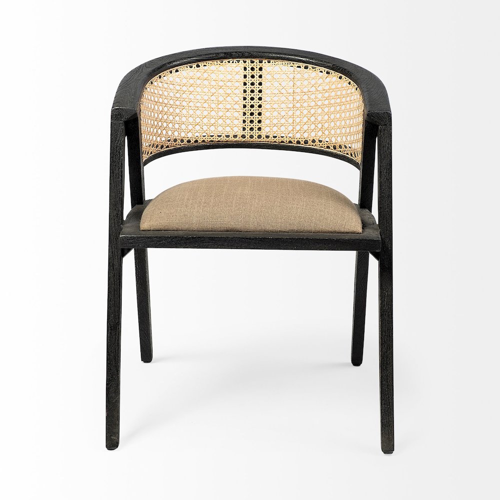 Black Wooden Frame Linen Wrap Seat Dining Chair