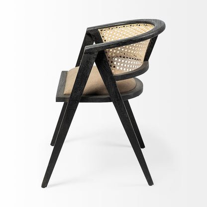 Black Wooden Frame Linen Wrap Seat Dining Chair