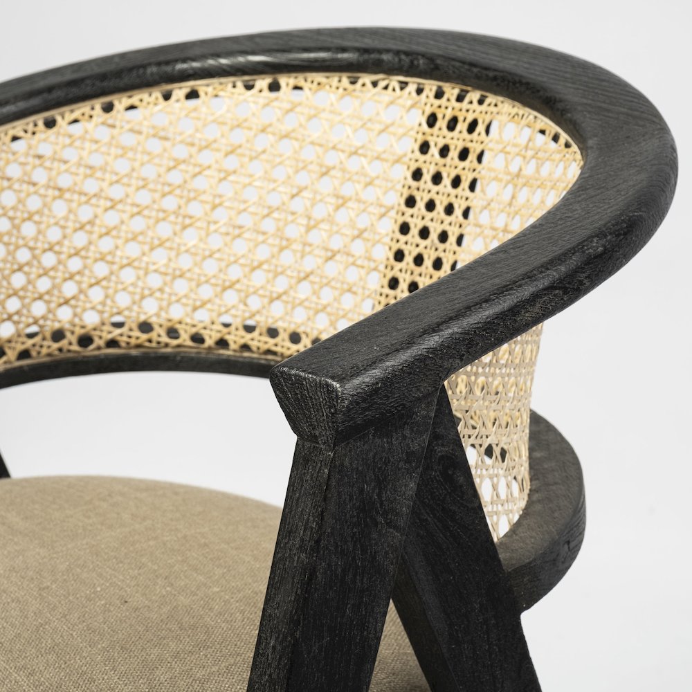 Black Wooden Frame Linen Wrap Seat Dining Chair