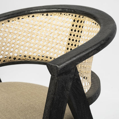 Black Wooden Frame Linen Wrap Seat Dining Chair