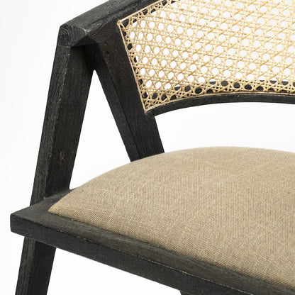 Black Wooden Frame Linen Wrap Seat Dining Chair