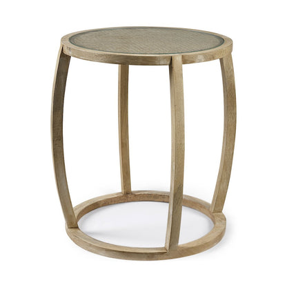 22L X 22W Light Brown Wood Round Topglass Accent Table