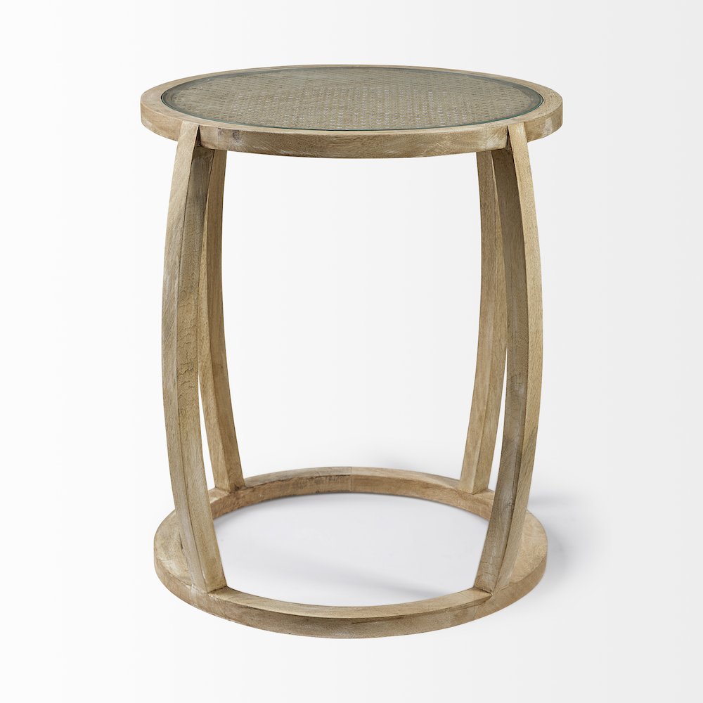 22L X 22W Light Brown Wood Round Topglass Accent Table