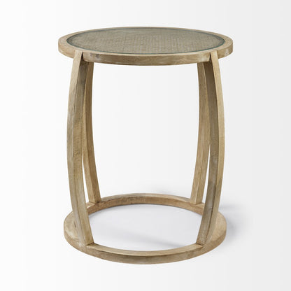 22L X 22W Light Brown Wood Round Topglass Accent Table