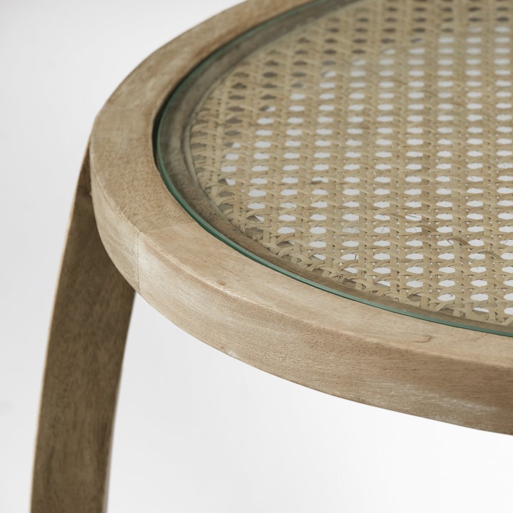 22L X 22W Light Brown Wood Round Topglass Accent Table