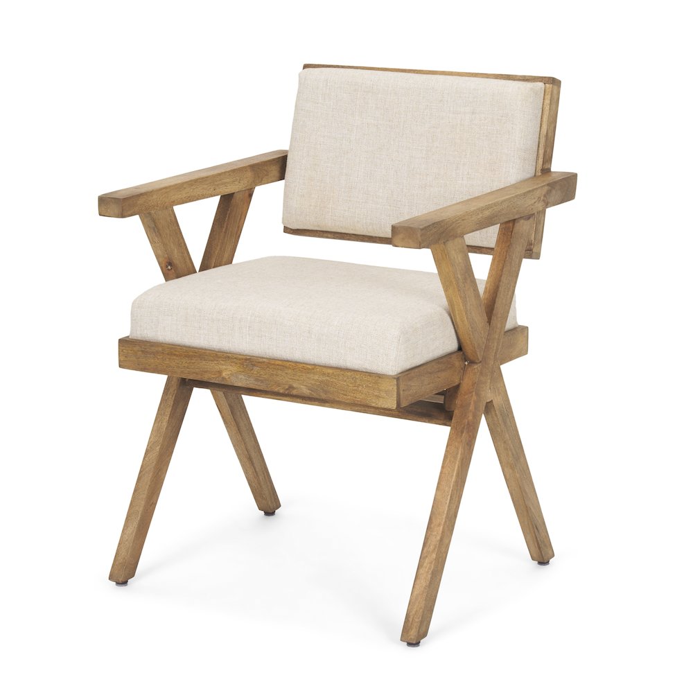Cream Fabric Wrap Medium Brown Wooden Frame Dining Chair