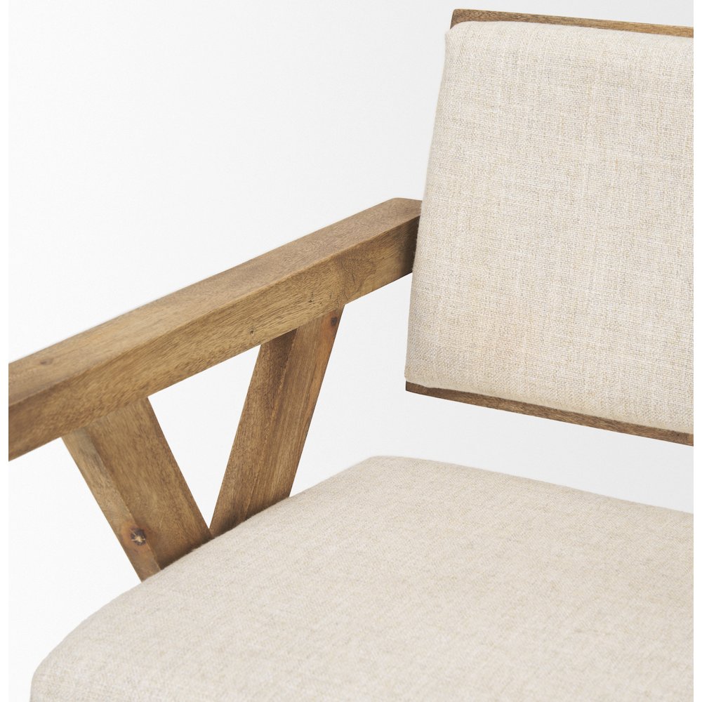 Cream Fabric Wrap Medium Brown Wooden Frame Dining Chair