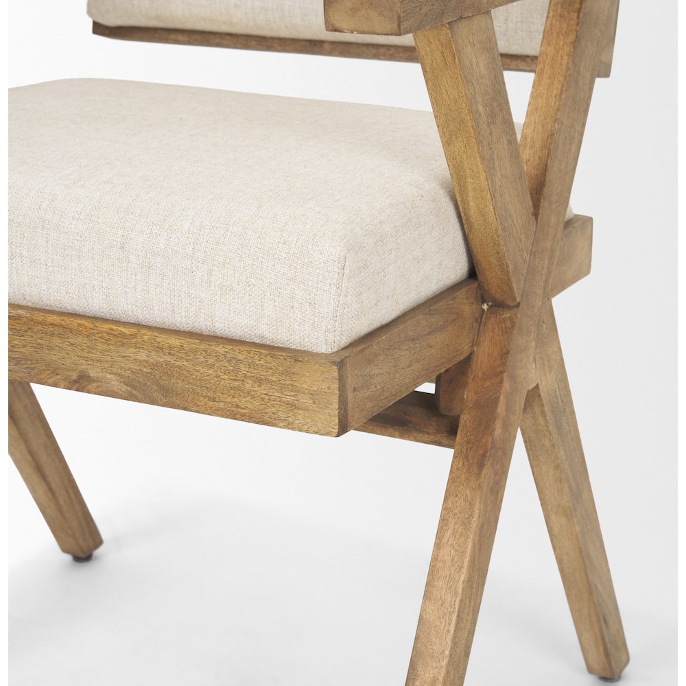 Cream Fabric Wrap Medium Brown Wooden Frame Dining Chair
