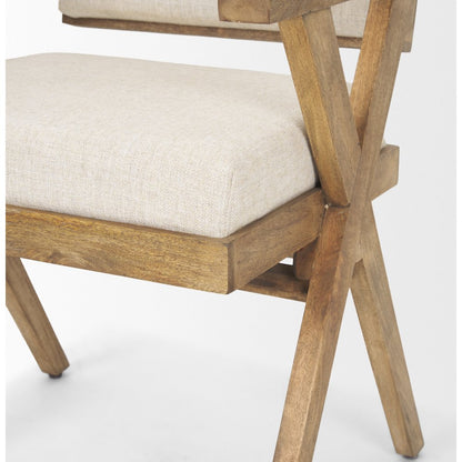 Cream Fabric Wrap Medium Brown Wooden Frame Dining Chair