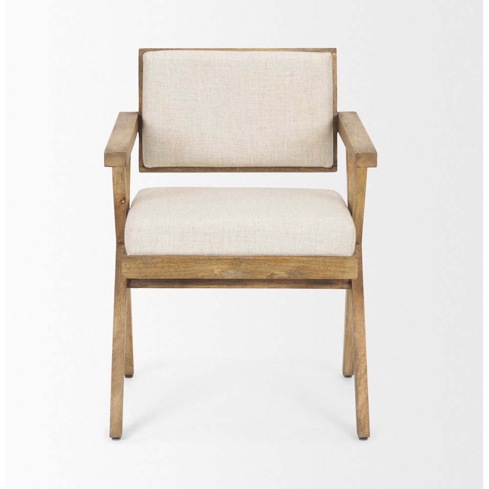 Cream Fabric Wrap Medium Brown Wooden Frame Dining Chair