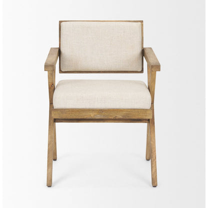 Cream Fabric Wrap Medium Brown Wooden Frame Dining Chair