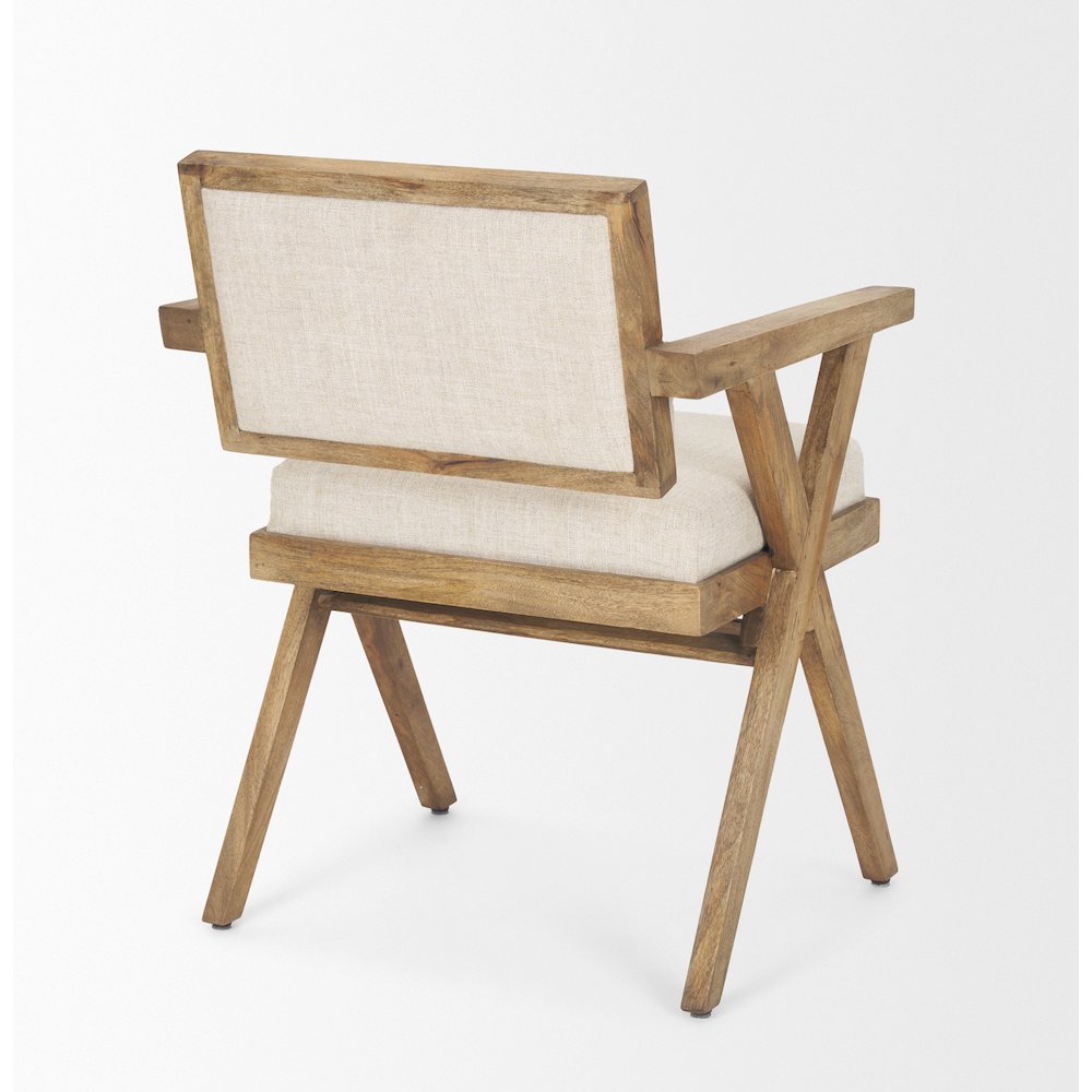 Cream Fabric Wrap Medium Brown Wooden Frame Dining Chair