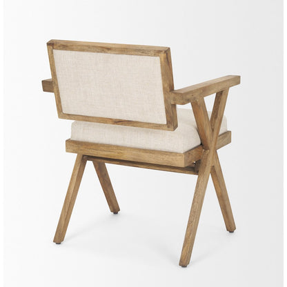 Cream Fabric Wrap Medium Brown Wooden Frame Dining Chair