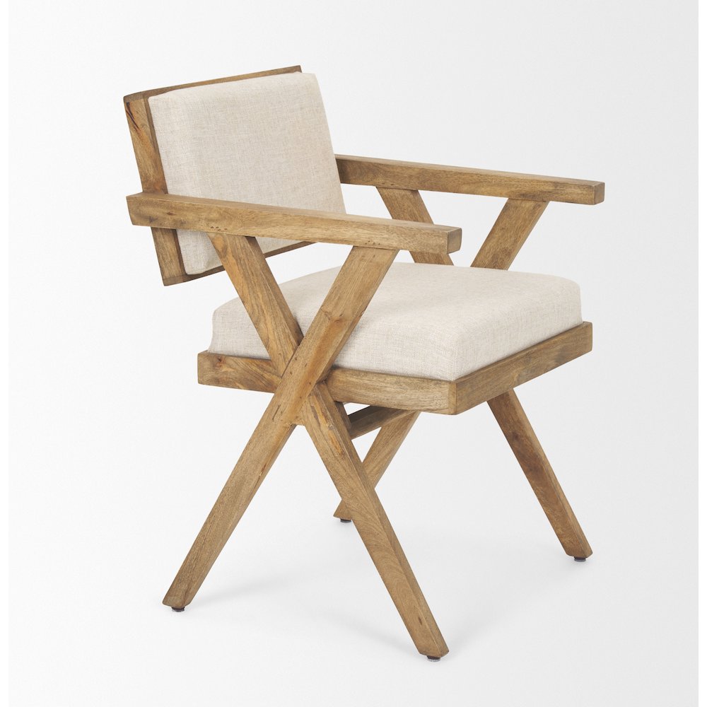 Cream Fabric Wrap Medium Brown Wooden Frame Dining Chair