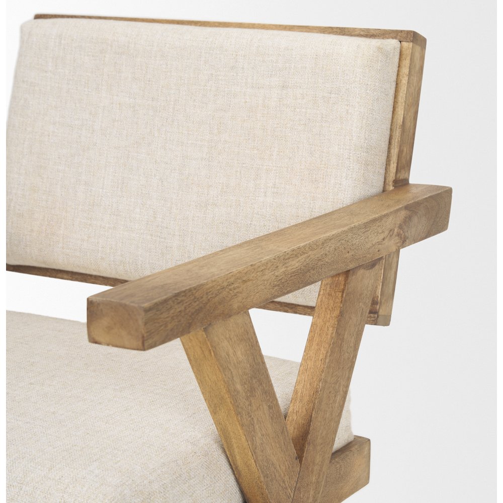 Cream Fabric Wrap Medium Brown Wooden Frame Dining Chair